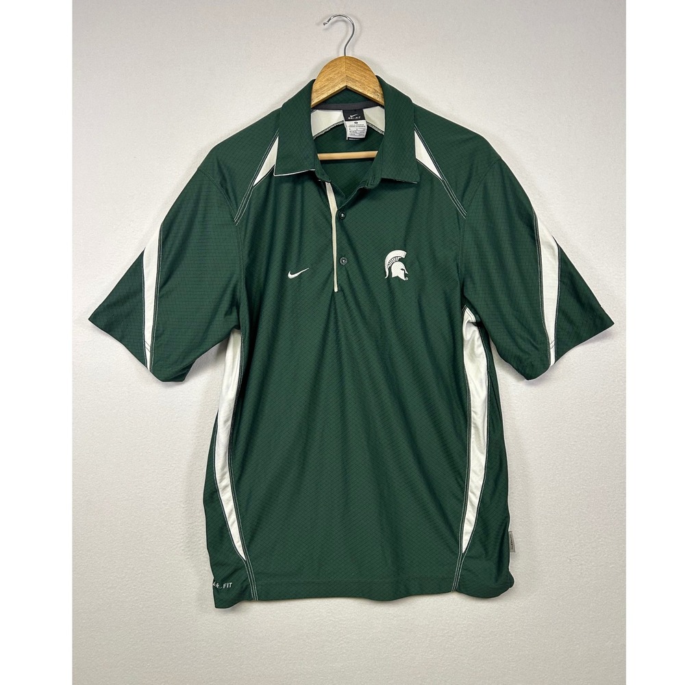 Collegiate Nike Mens S Green Michigan State Spartans Dri-FIT Polo Shirt Athletic